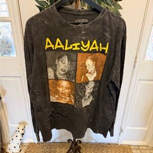 Aaliyah Graphic Print R&B Hip Hop Acid Washed Graphic Tee T Shirt LS XL